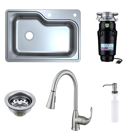 WASTEMAID All-in-One Stainless Steel Kitchen Sink Combo with Pull-Down Faucet and 0.5 HP Disposer 60-WM-1000-50-D